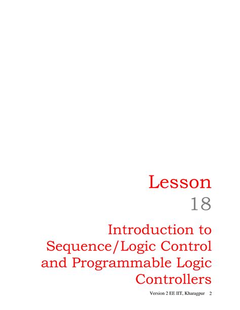 Lesson 18 : Introduction to Sequence and Logic Control.